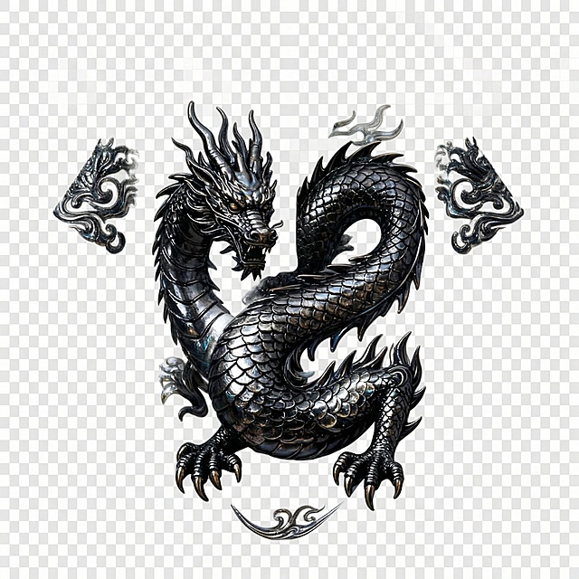 移除白色衣服部分，只保留黑色立体龙图案和袖子上的黑色花纹图案