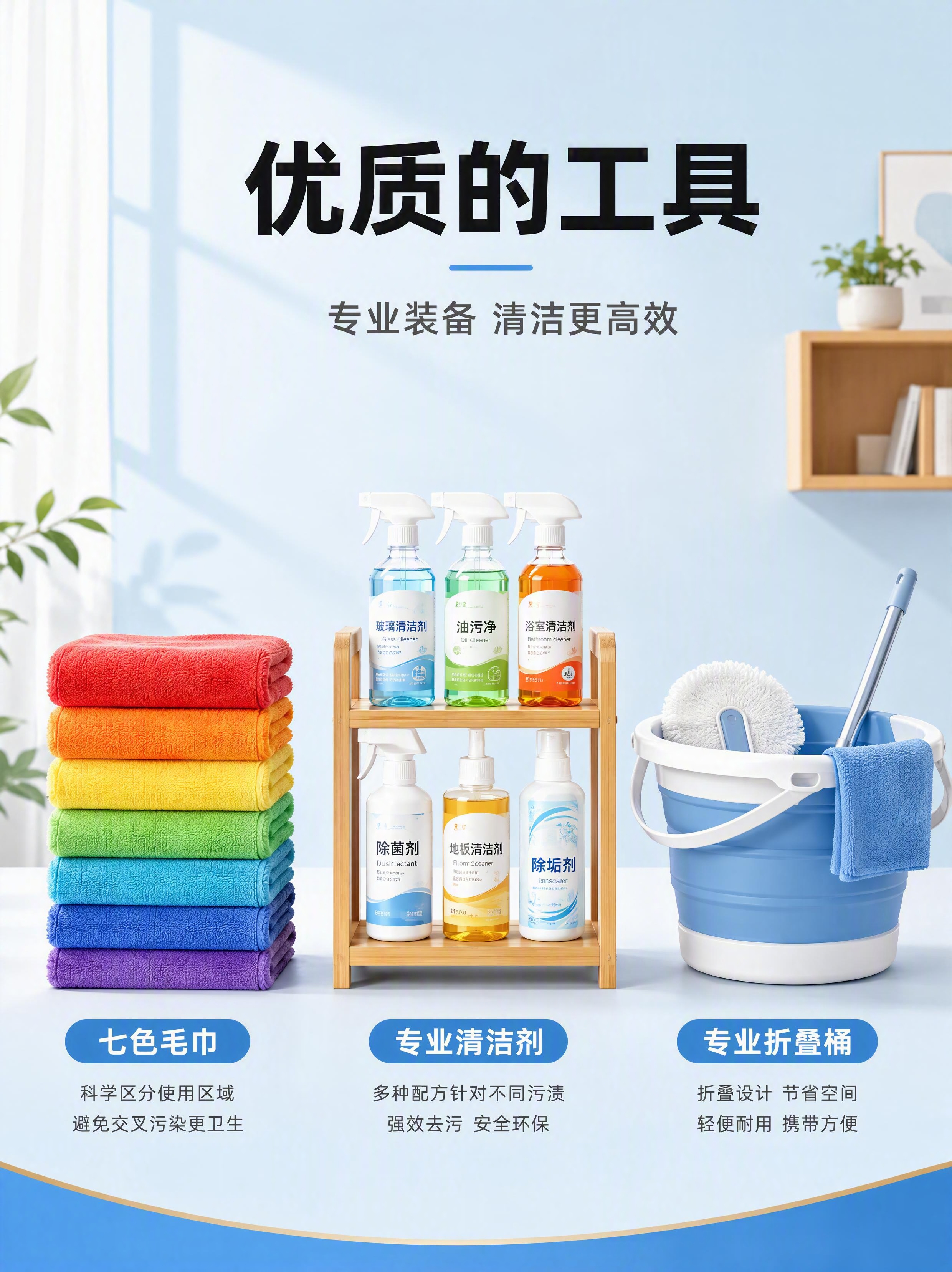 [第4张] 微微笑家政日常保洁优质工具详情页。本张为文生图，无… - 图片创意预览