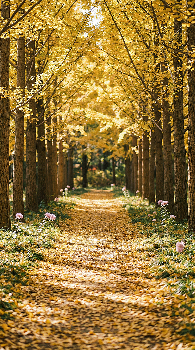 参考图片，生成5张“秋日氛围感”图，适合作为手机壁纸，视觉上清新治愈，突出季节感与自然美感，尺寸为1080*1920