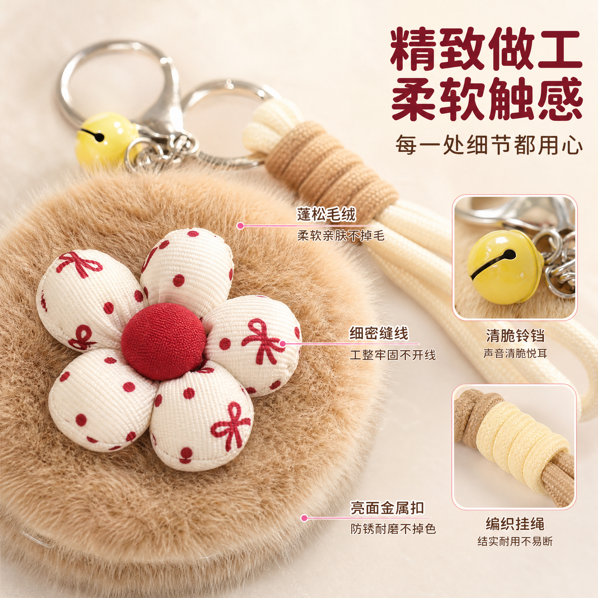 [主图-3] 毛绒花朵折叠镜材质细节特写图，突出毛绒质感与做工… - 图片创意预览