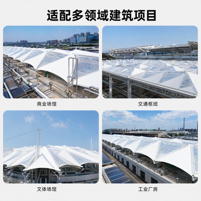 [主图-4] 多领域应用场景展示图。[氛围风格]场景化展示，突出广泛适配性。[画质]商业摄影质感、光线均匀通透、画面清晰干净高级。[画质]商业摄影质感，光线均匀。[元素]四宫格布局展示PTFE和ETF预览效果