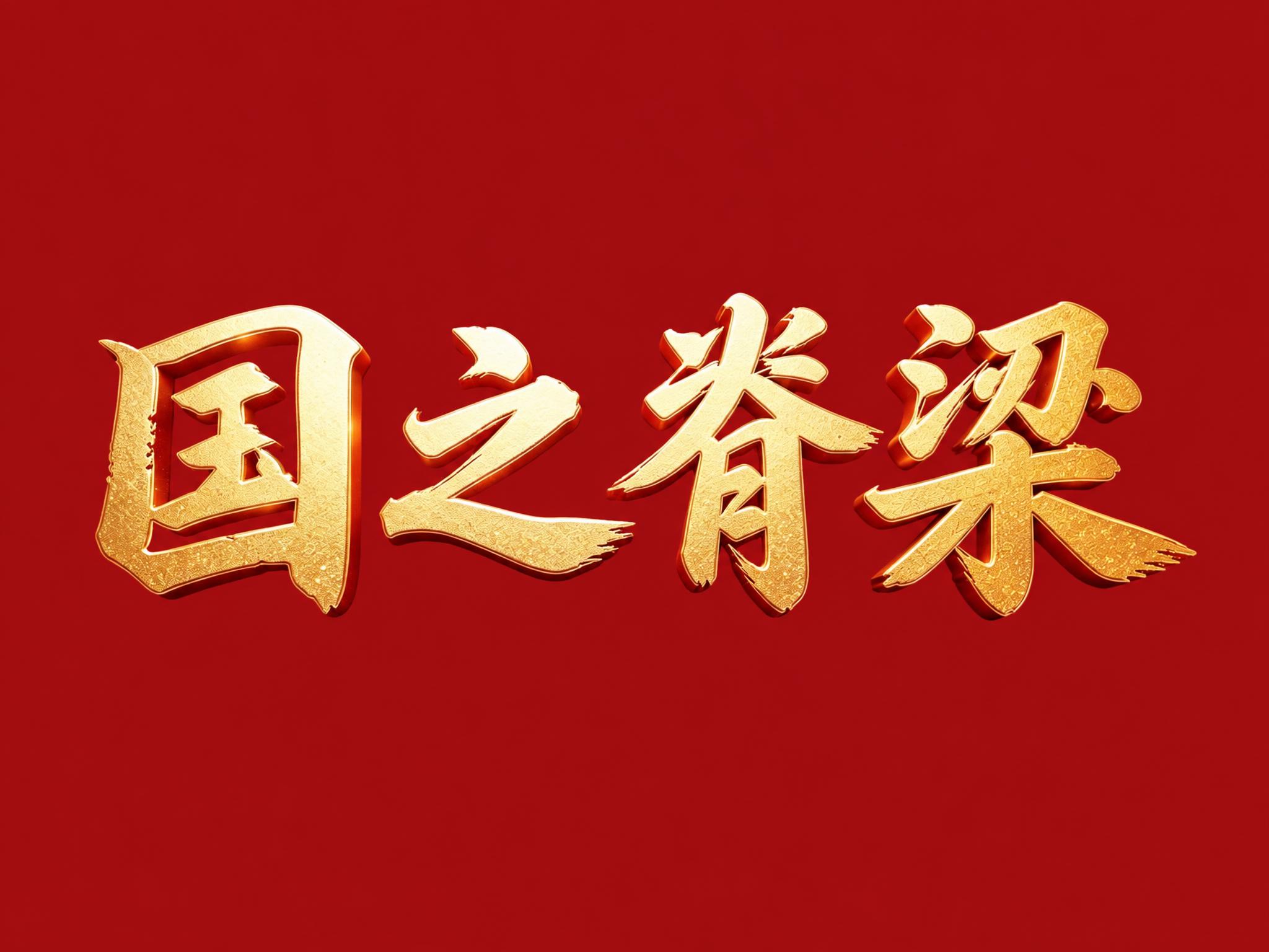 参考图中的金色立体书法字体“国之脊梁”，将最右侧的“粱”字修改… - 图片创意预览
