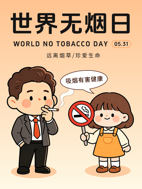 世界无烟日公益宣传推广卡通感竖版海报预览效果