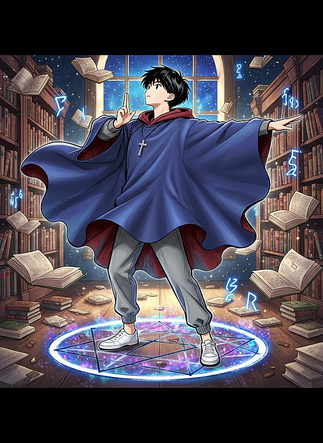 将线稿优化，并变为日漫风格并进行上色，增加魔法氛围的背景