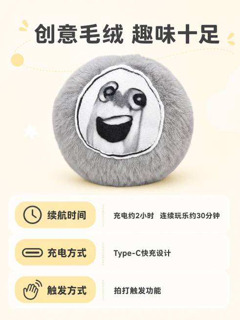 [主图-5] 产品参数与使用须知总结图
[氛围风格] 清晰规整，信息明了
[画质] 清晰干净，信息可读性强
[元素] 蛋小黄产品完整放在画面上半部分居中展示，下半部分分三行排列核心参数信息，保持产品外预览效果