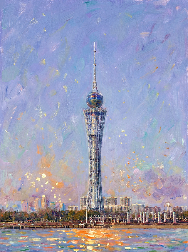 将图中电视塔变成莫奈油画！