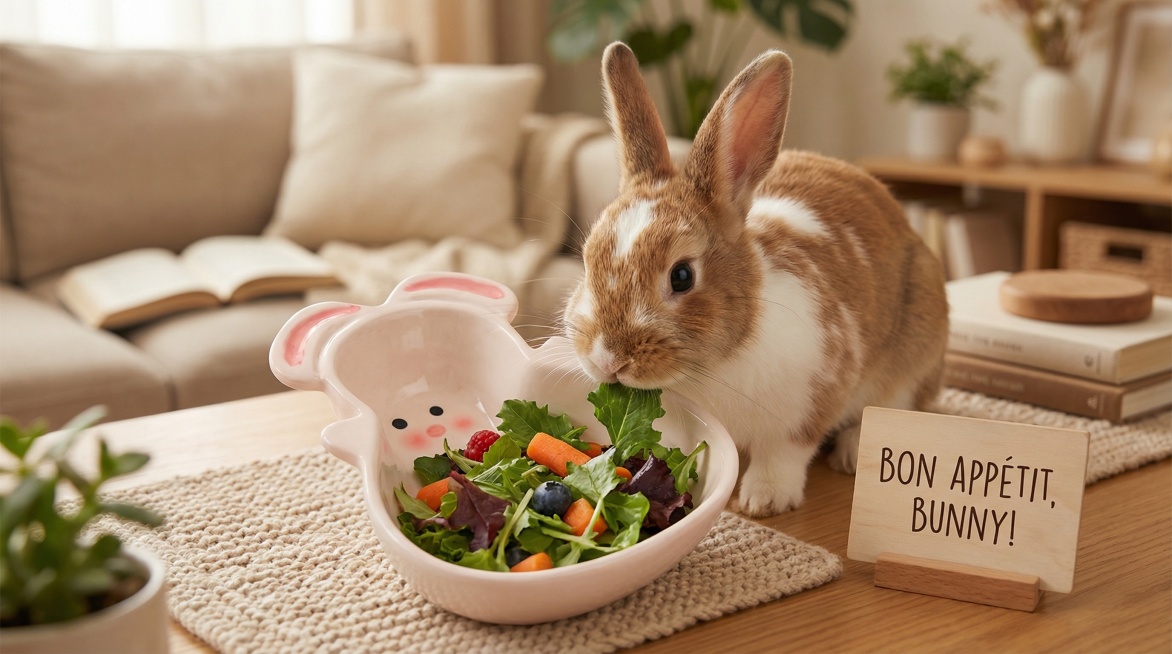 Cute rabbit enjoying a meal with this rabbit-shaped ceramic bowl, keep the bowl's main features, war预览效果