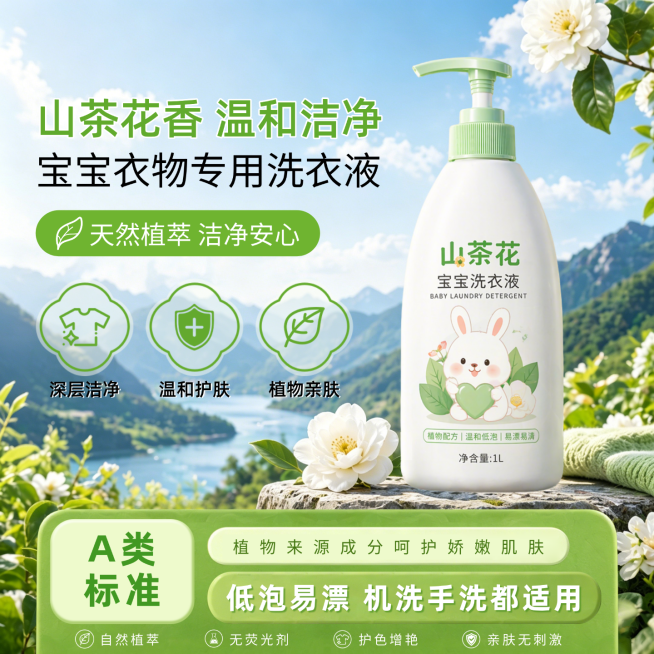 清新自然水彩风画面婴童洗护产品电商主图预览效果