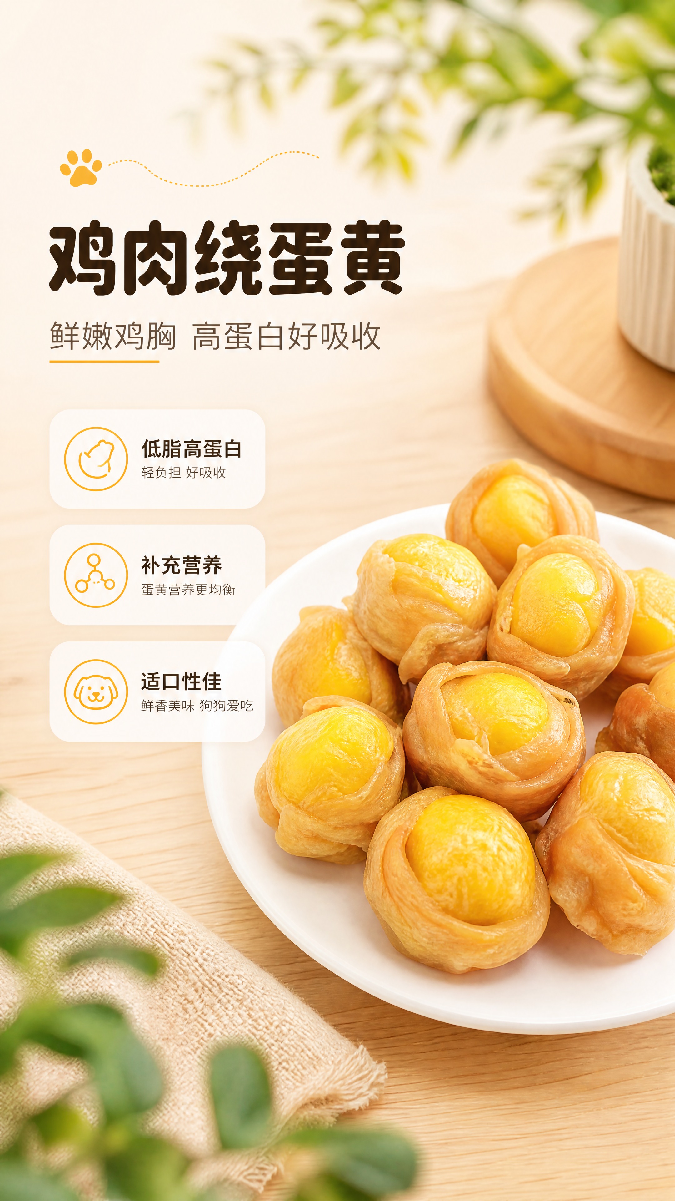 [商品] 使用【图5】白盘装鸡肉绕蛋黄（浅色款）宠物零食；保留… - 图片创意预览