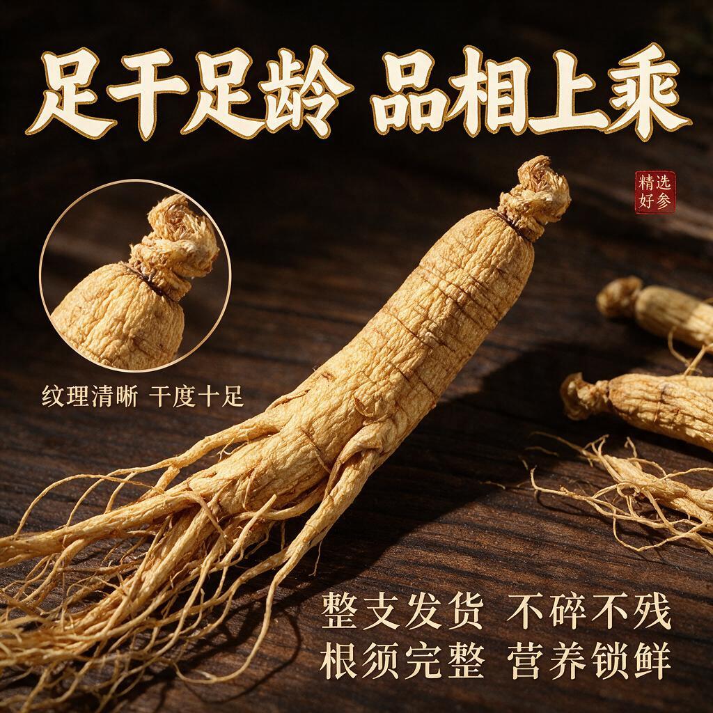 [主图-3] 细节与品质，主题为人参微距细节展示+整支发货完整… - 图片创意预览