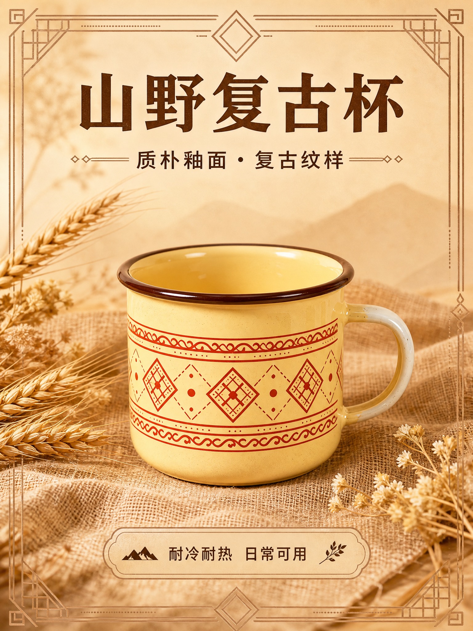 [商品] 使用【图5】山野复古杯产品图；保留杯子整体结构、米黄… - 图片创意预览