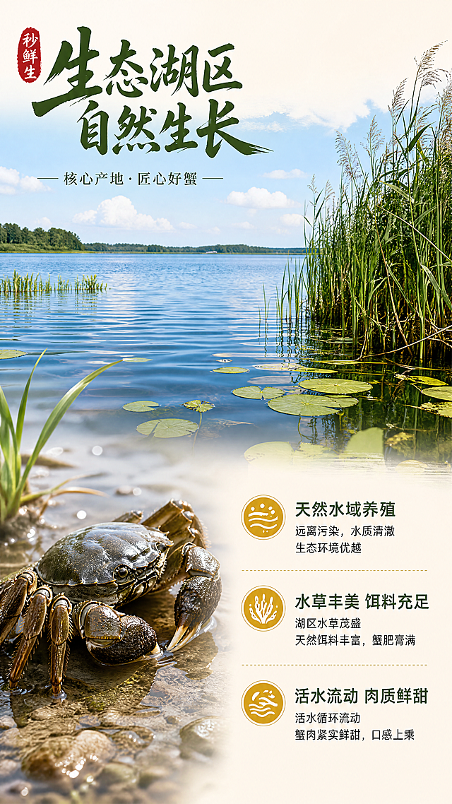 「图片1」，生成详情页，商品名称为秒鲜生大闸蟹礼券，适配淘宝/天猫平台，单图比例为9:16，需求屏数为8张。「图片1」