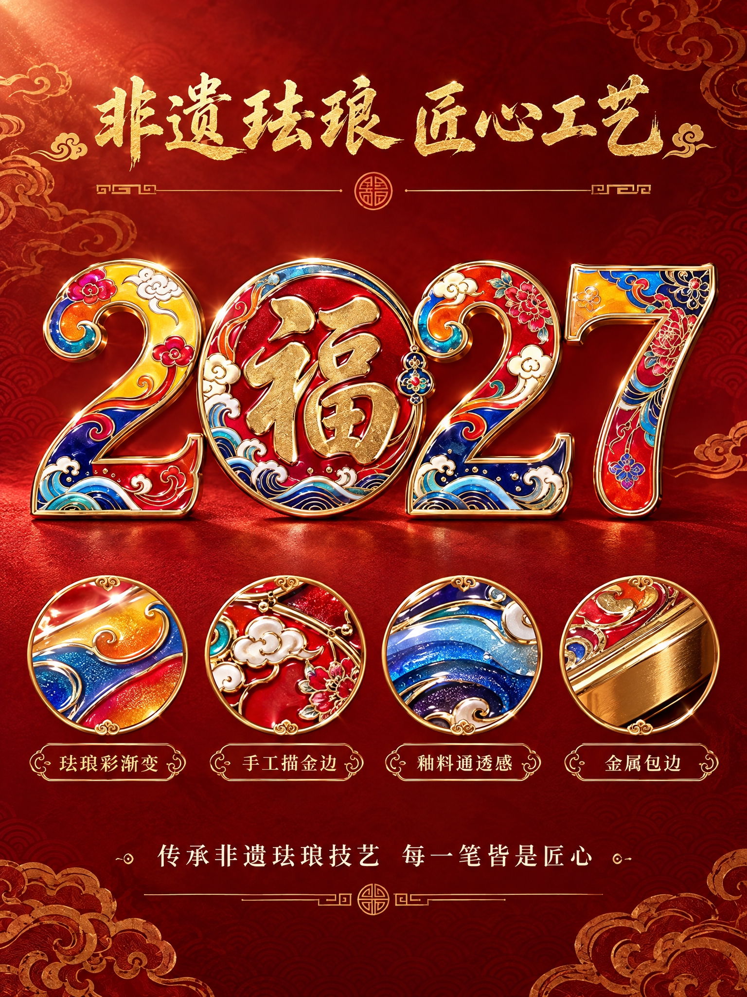 [商品] 使用【珐琅万福款】台历图，聚焦2027数字珐琅工艺部… - 图片创意预览