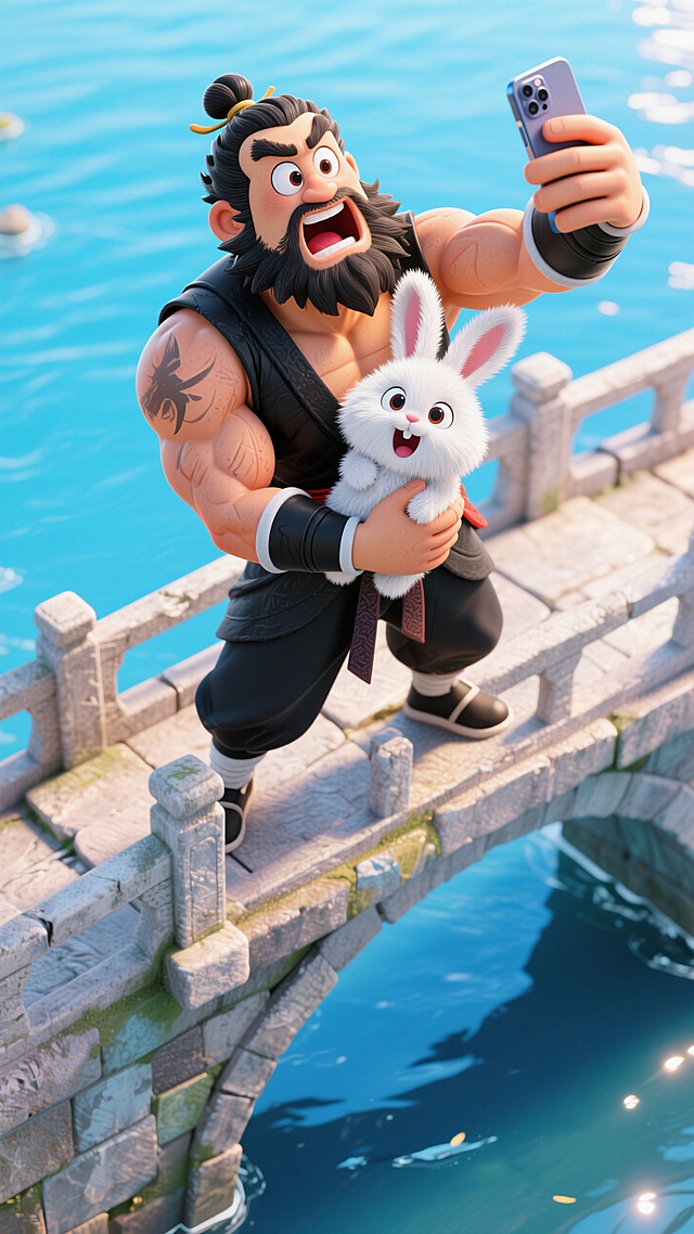 黑旋风李逵抱着兔子