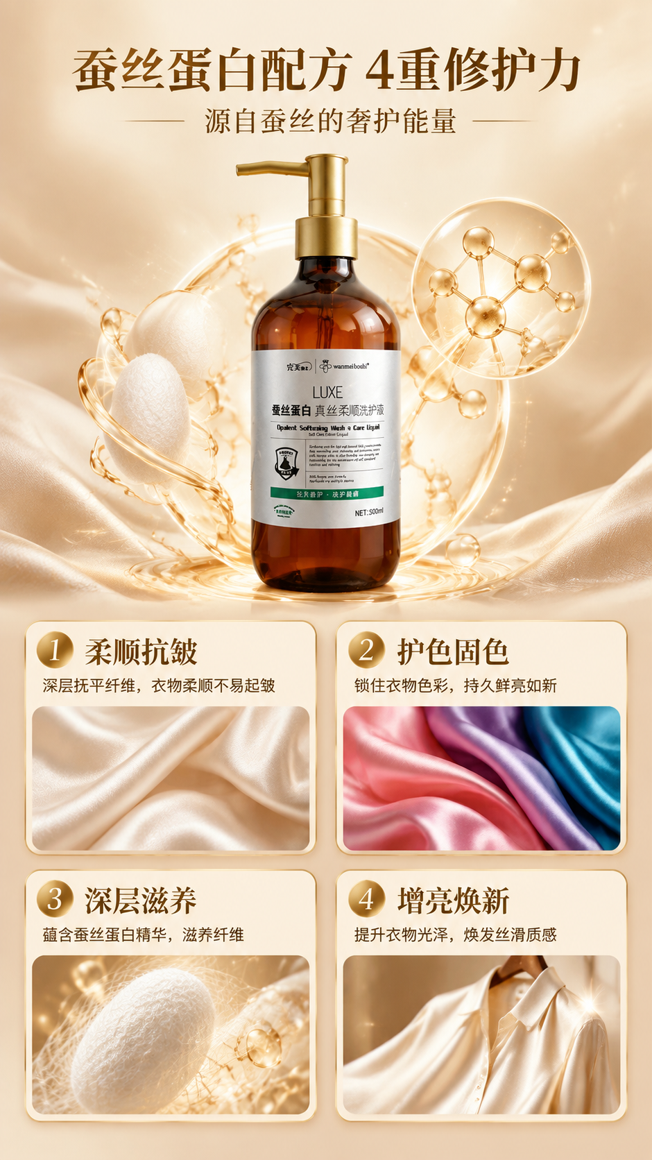 [商品] 使用【图1】完美博士LUXE蚕丝蛋白真丝柔顺洗护液；… - 图片创意预览