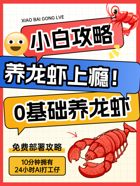 养龙虾攻略openclaw大字爆款小红书封面配图预览效果