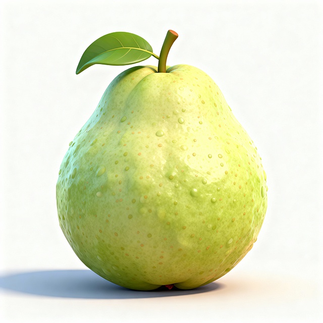 帮我画 一颗，完整的，3D绘画风，写实的，芭乐,白色底色，清晰，带点颗粒感，卡通感，点状，不要叶子， 居中只要一个