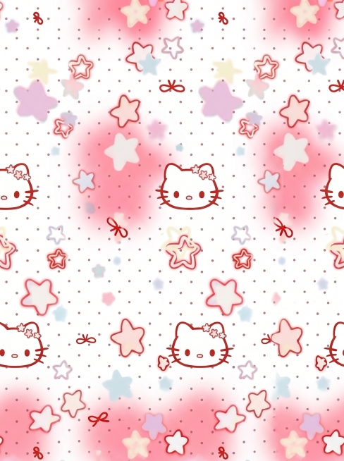 参考图片内容制作一个一模一样的无缝衔接图案，比例为6:8，保留Hello Kitty、星星、波点、红色蝴蝶结和粉白色渐变背景的设计，保持图案元素可以无缝拼接，所有内容和参考图保持一致预览效果