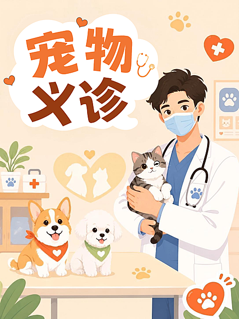 宠物义诊活动宣传可爱趣味感竖版海报