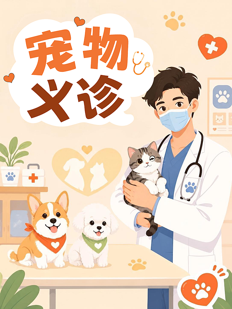 萌宠活动宠物诊所医院义诊可爱趣味小红书封面