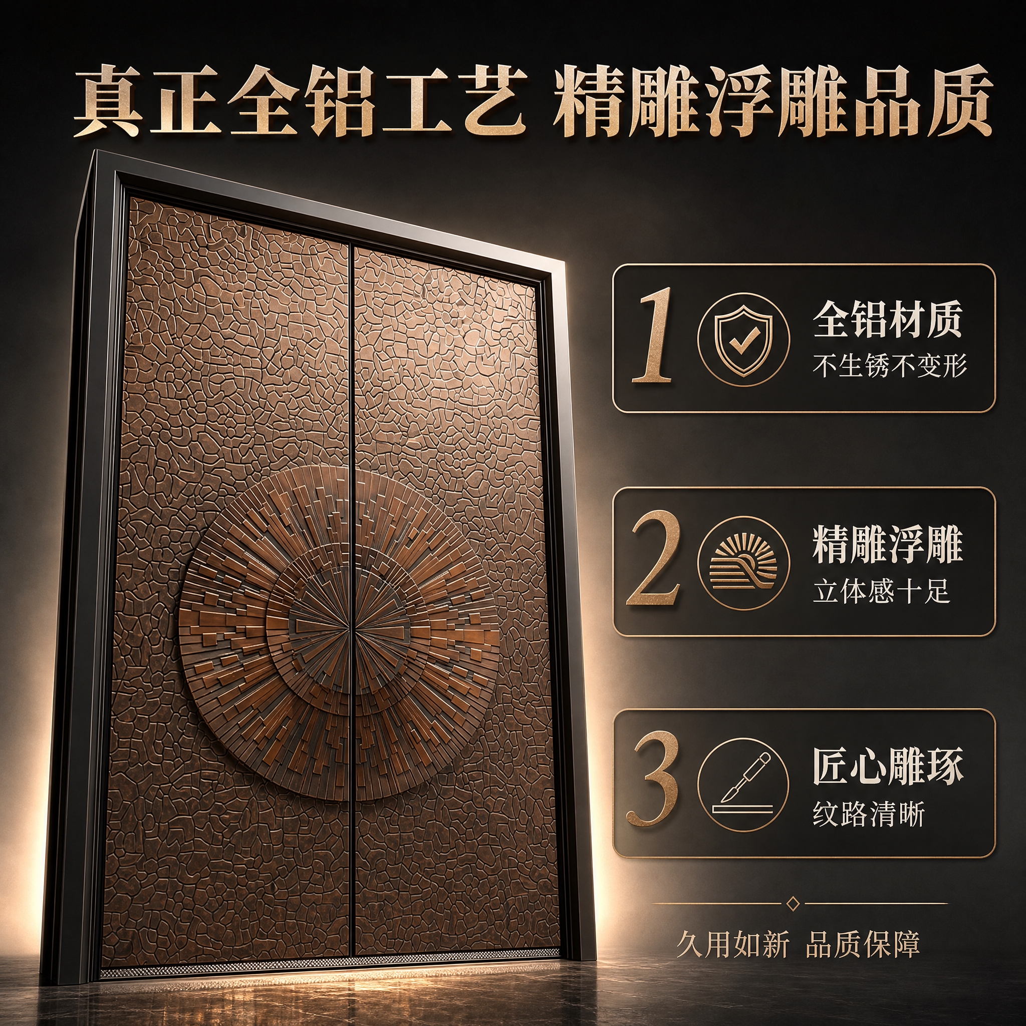 [主图-2] 核心卖点展示，突出真正全铝工艺与精雕浮雕立体感。… - 图片创意预览