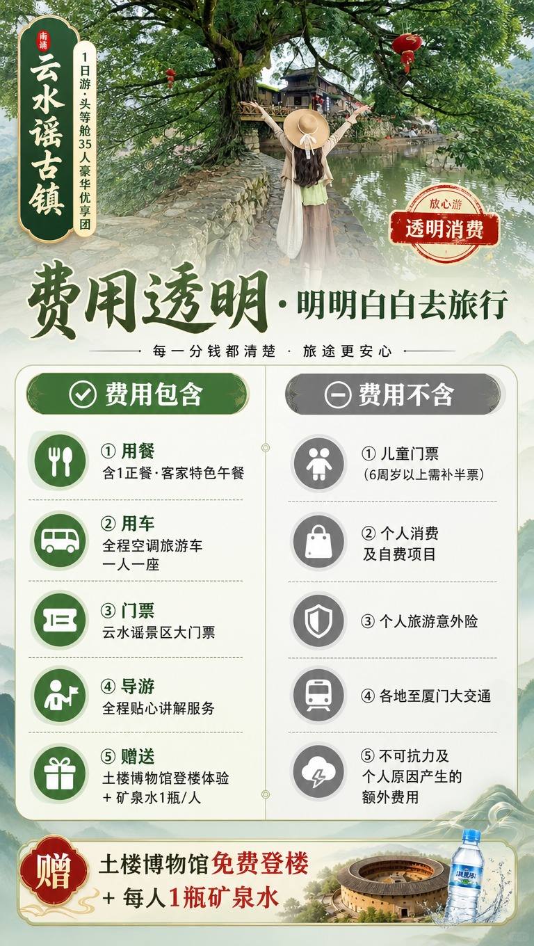 [商品] 旅游服务类商品：南靖云水谣古镇1日游·头等舱35人豪… - 图片创意预览