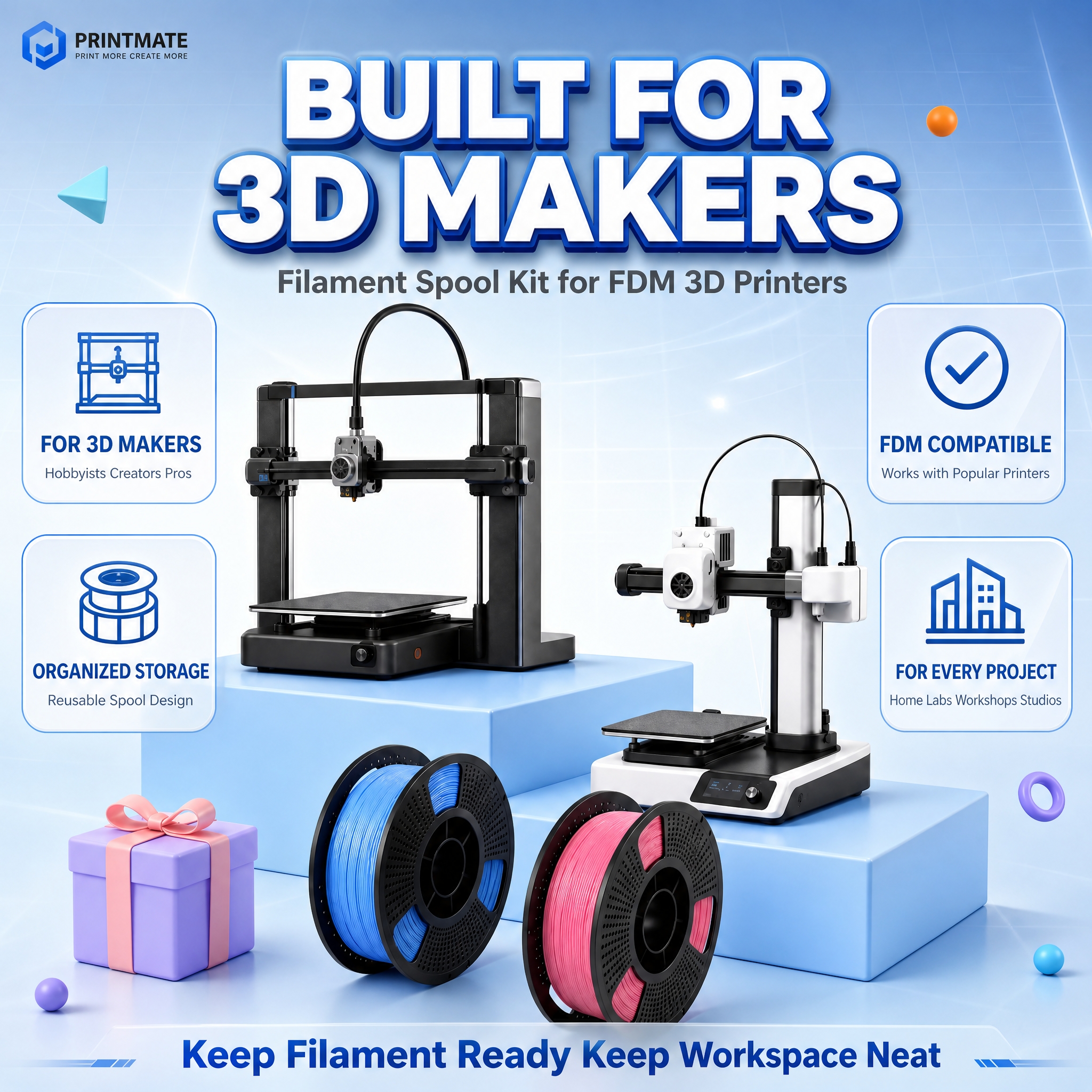 [单张主图] 3D打印机耗材线轴套装（含2台FDM 3D打印机… - 图片创意预览