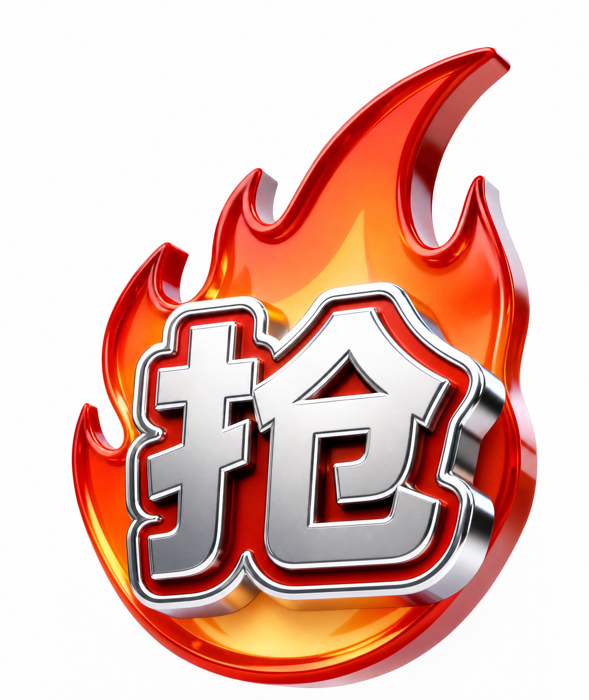 将图片中的文字“热卖”替换为“抢”，保持火焰背景、3D立体金属… - 图片创意预览