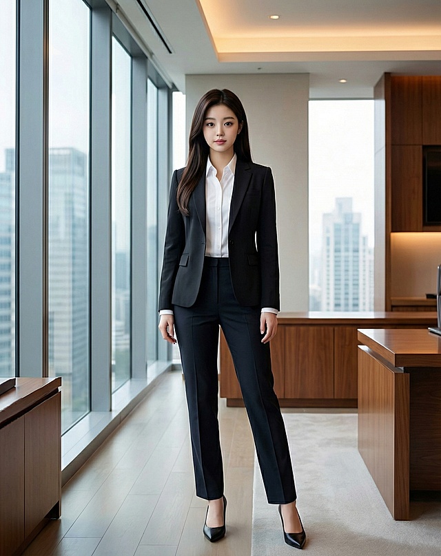 根据人物面部特征，生成人物全身职业照，风格要高级