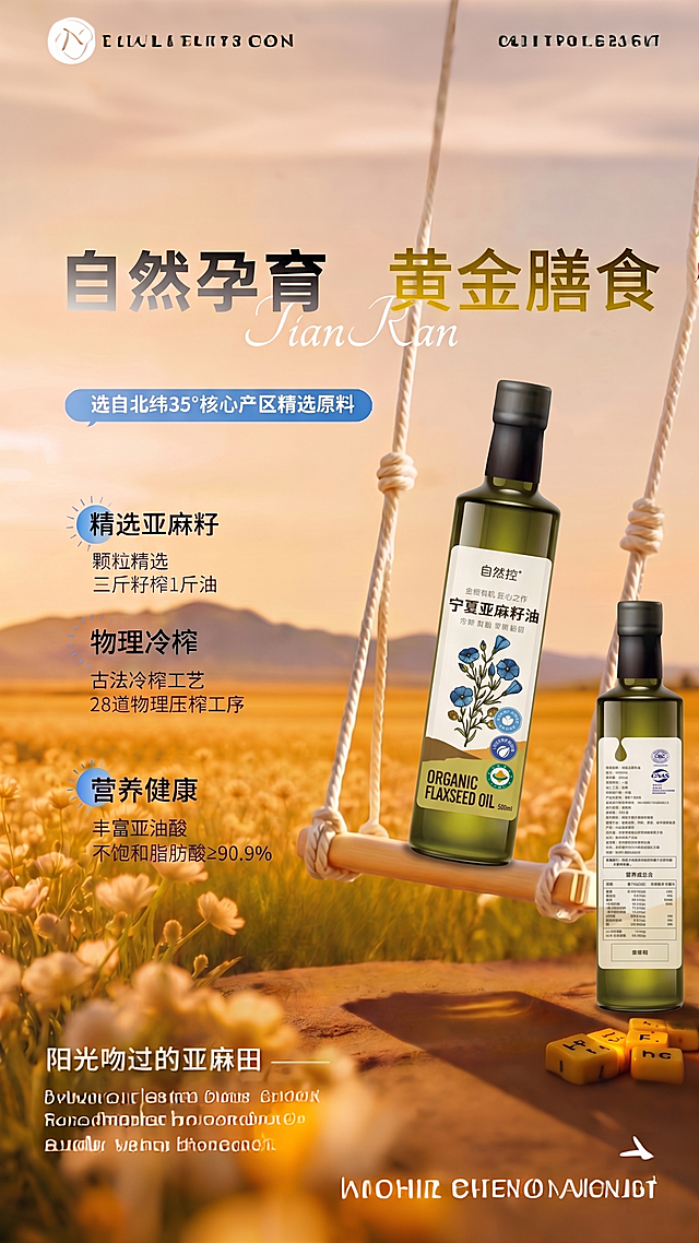 将图二宁夏亚麻籽油产品为主体+图一的背景