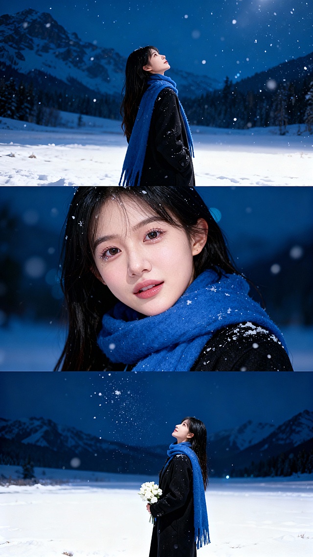 AI人像照三宫格雪景生活照