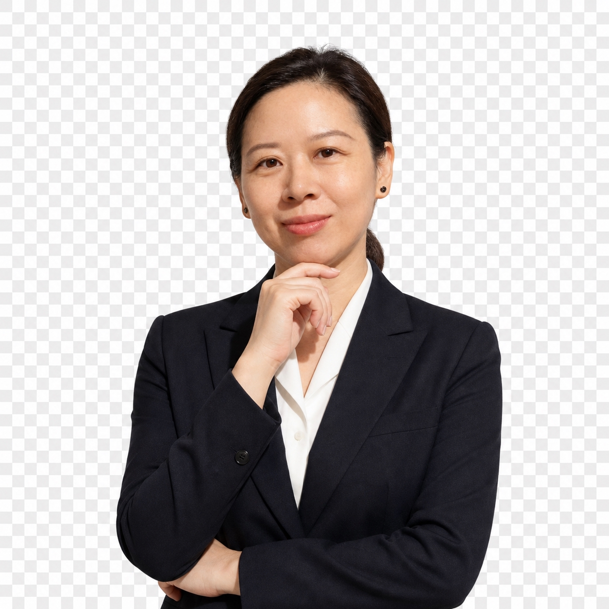 将图中人物的手势修改为：右手抬起托住下巴（手指轻触下巴下方），… - 图片创意预览