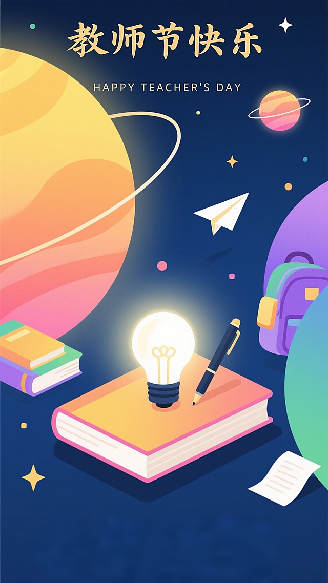 奇幻创意、书本、发光灯泡、星星、魔法棒、钢笔、纸飞机、星空宇宙、知识灵感、梦幻插画