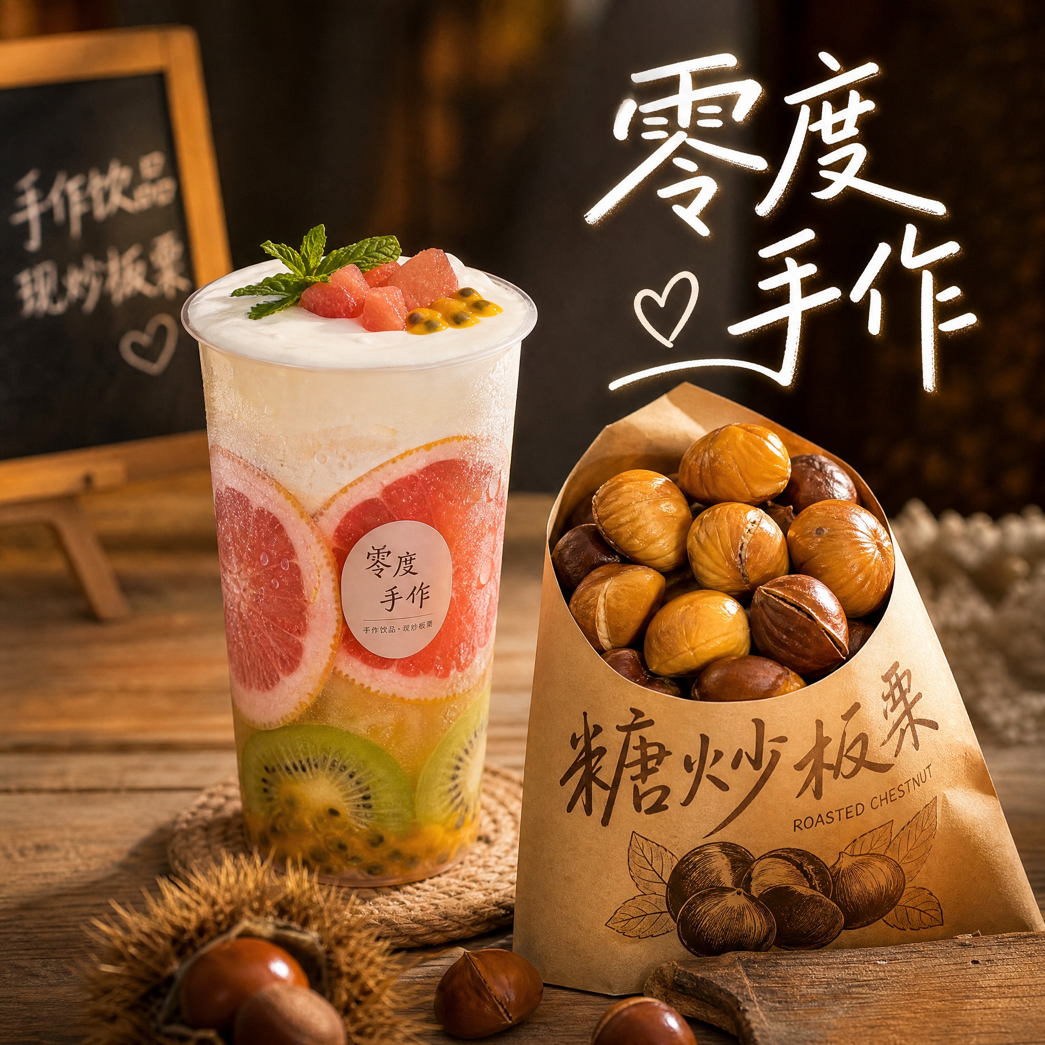 零度手作店铺头像设计，方形构图无圆形边框，画面中央是一杯精致的… - 图片创意预览