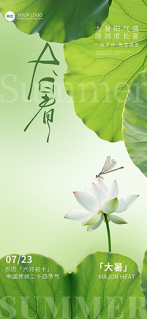 二十四节气夏天大暑节气手机海报