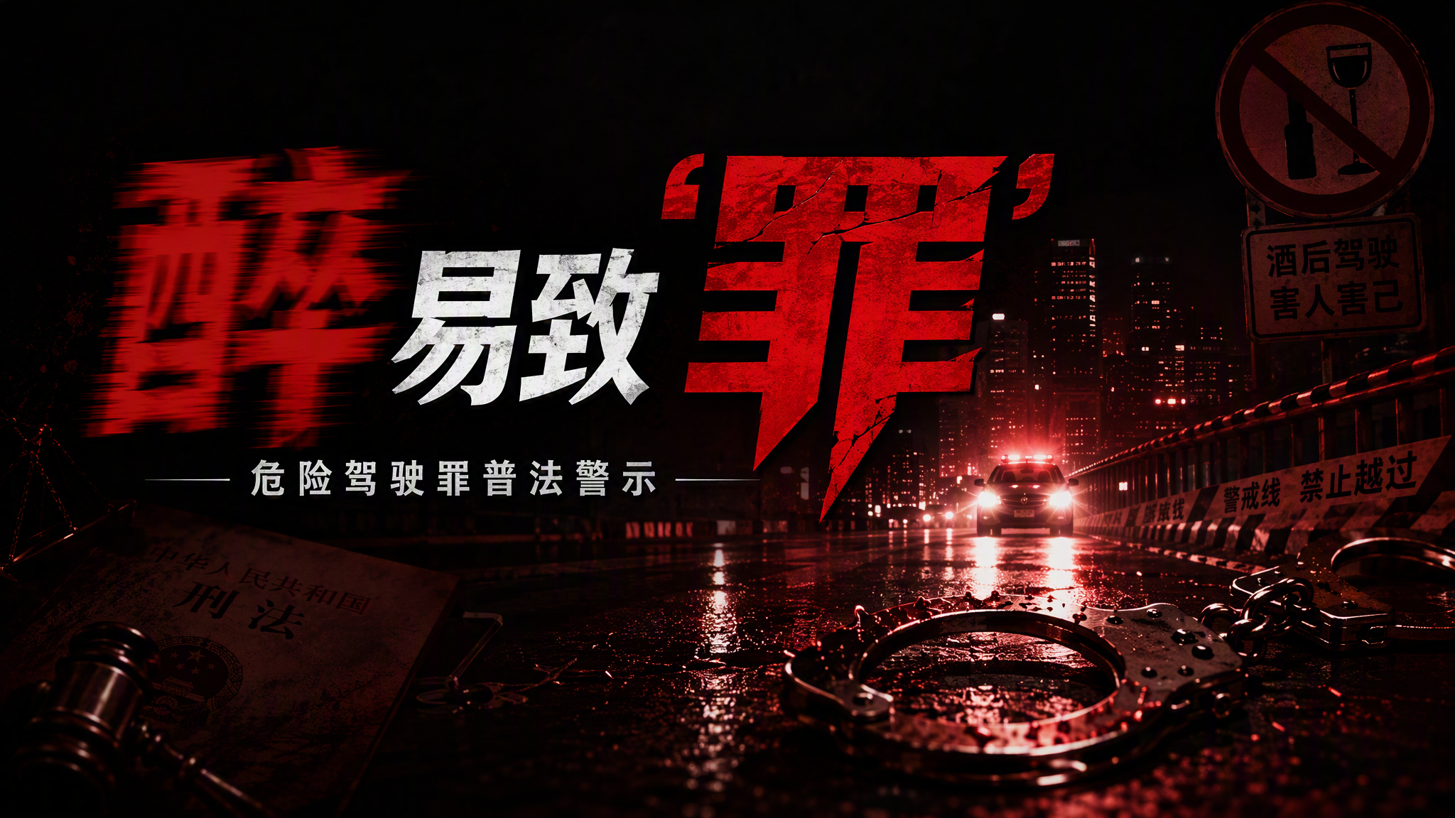 醉驾普法PPT封面设计，深色背景，强烈的警示感和压迫感。主标题… - 图片创意预览