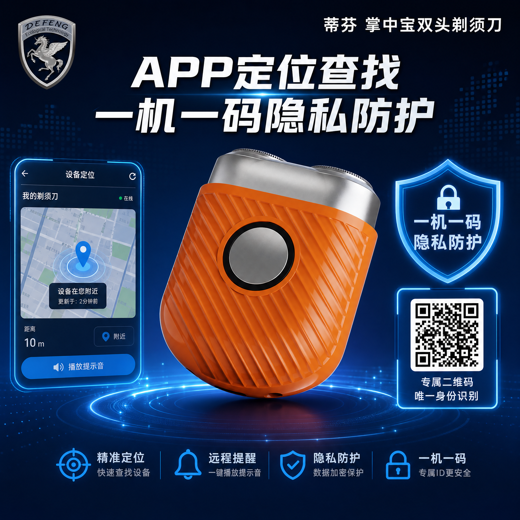 主图5 智能功能图，主题为「APP定位查找 一机一码隐私防护」… - 图片创意预览