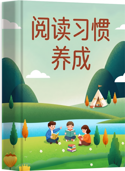 保留原图的插画风格和封面布局，只将封面文字修改为"阅读习惯养成"，其他背景、人物和场景保持不变预览效果