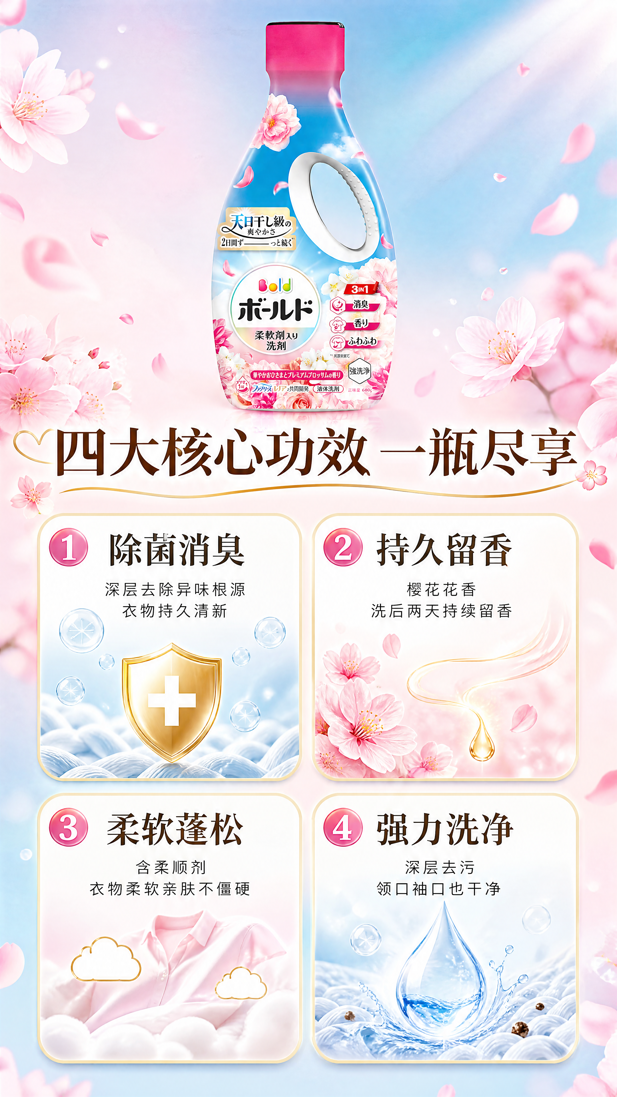 [商品] 使用【图1】Bold樱花粉款洗衣液；保留瓶身所有结构… - 图片创意预览