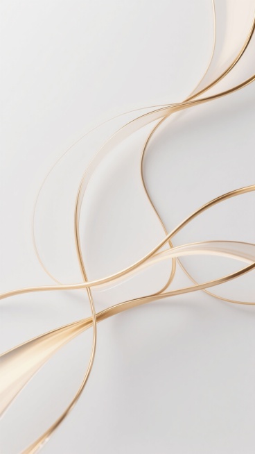 极简风格抽象背景，纯净白色背景上，流动的金色线条以优雅的曲线造型交织，线条呈现细腻的金属光泽质感，带有微妙的光影渐变效果，整体构图具有现代简约的设计感，线条排列疏密有致，形成富有动感的视觉韵律，无文字及标识元素。预览效果