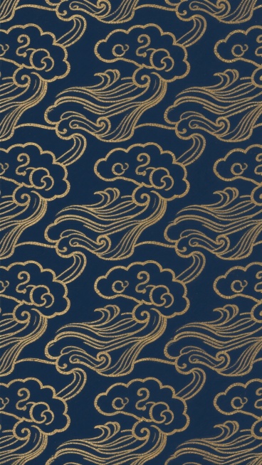深蓝色底纹上以金色勾勒的传统云纹与波浪纹连续图案，线条流畅细腻，呈现出对称重复的几何美感，云纹形态饱满卷曲，波浪线条柔和起伏，整体构图均衡有序，具有浓厚的东方传统装饰风格，金色纹样在深色背景上形成鲜明对比，展现出典雅庄重的视觉效果。预览效果