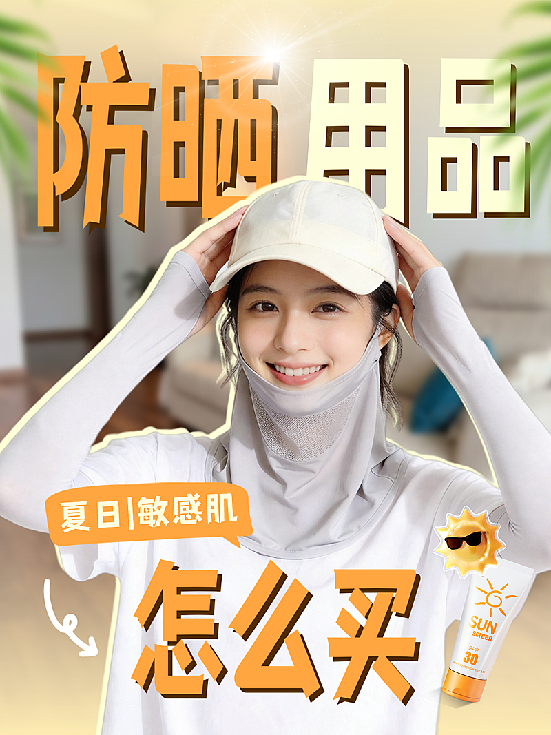 大字吸睛防晒好物推荐人物小红书封面