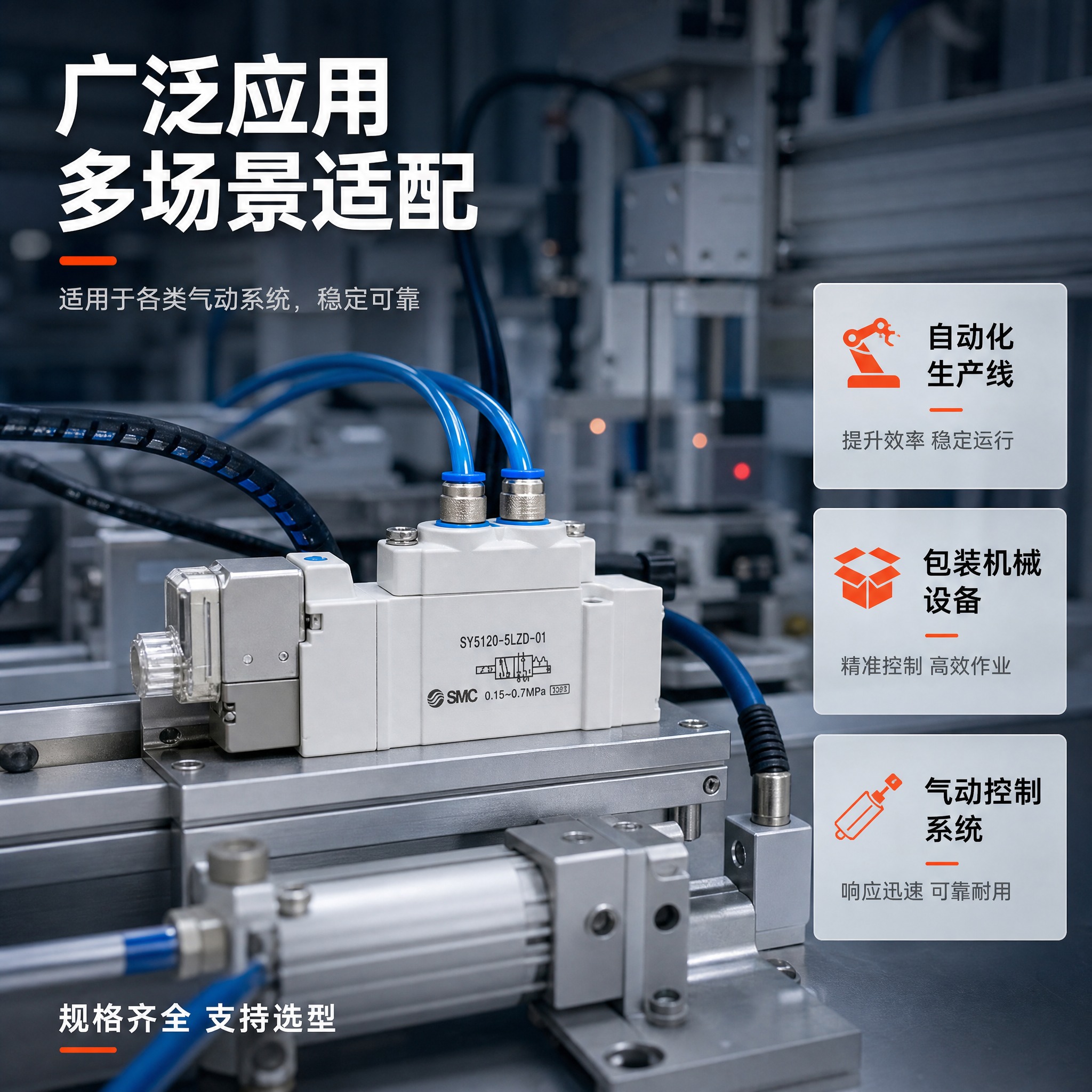 [主图-4] SMC电磁阀应用场景图，展示工业气动系统中的实际… - 图片创意预览