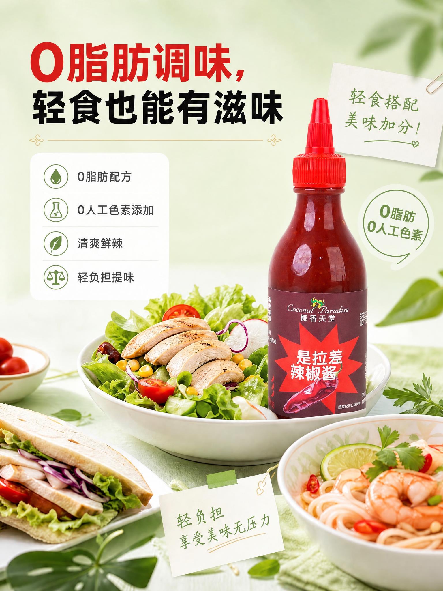 这是一张电商详情图（图1），画面中有一个红色尖嘴盖辣椒酱瓶。请… - 图片创意预览
