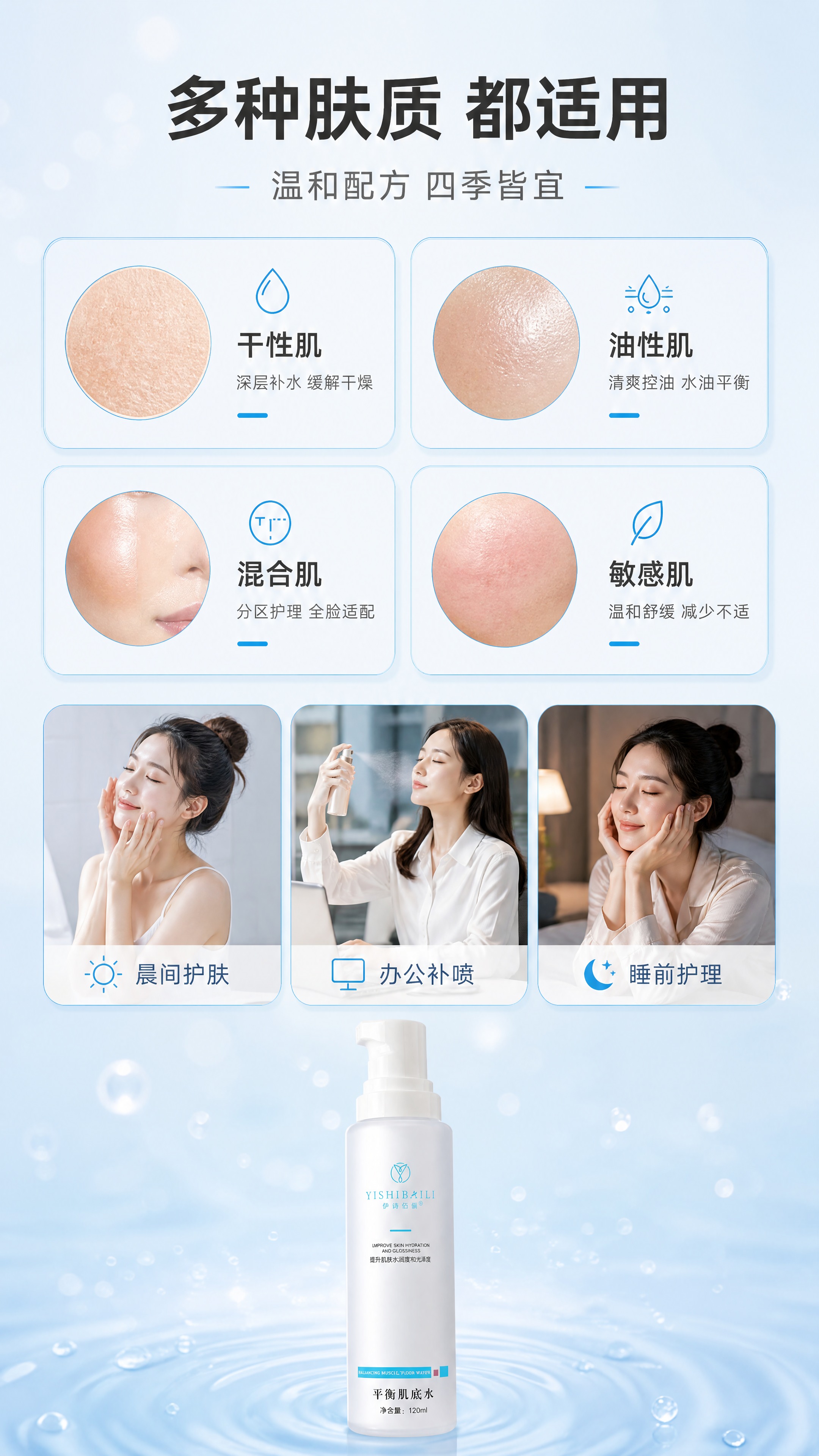 [商品] 使用【图2】伊诗佰俪平衡肌底水；保留白色磨砂瓶身、白… - 图片创意预览