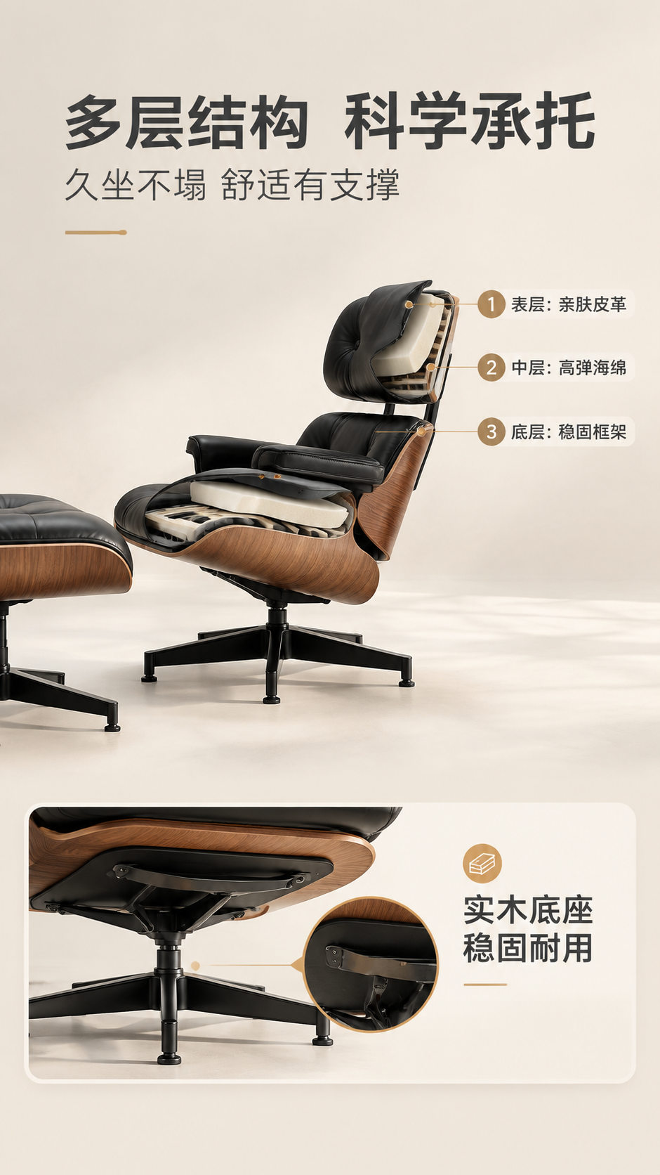 [商品] 使用【图1】黑色皮革单人休闲沙发椅+配套脚踏；保留产… - 图片创意预览