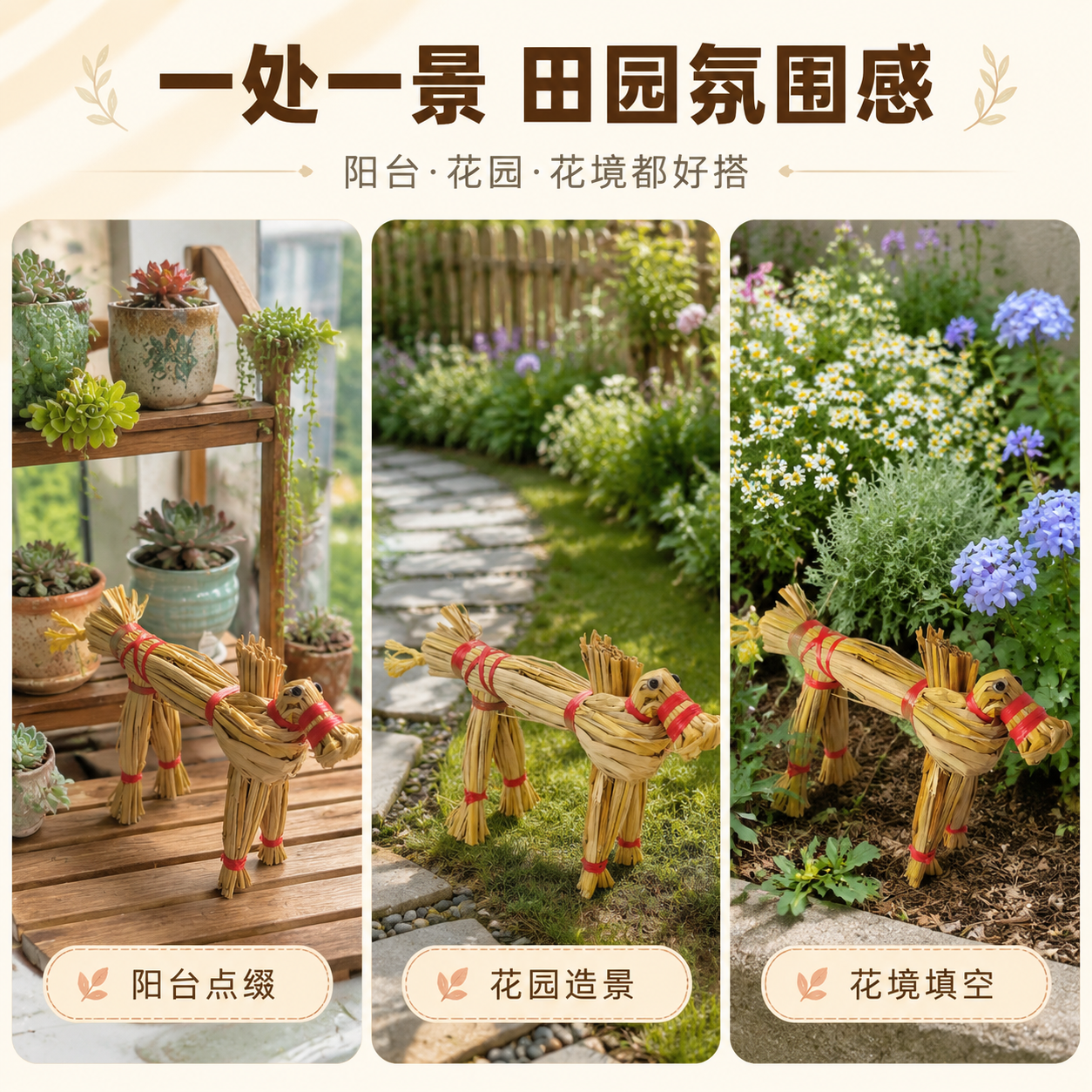 [商品] 使用【图1】红绳捆绑稻草马园艺摆件；保留稻草马结构、… - 图片创意预览
