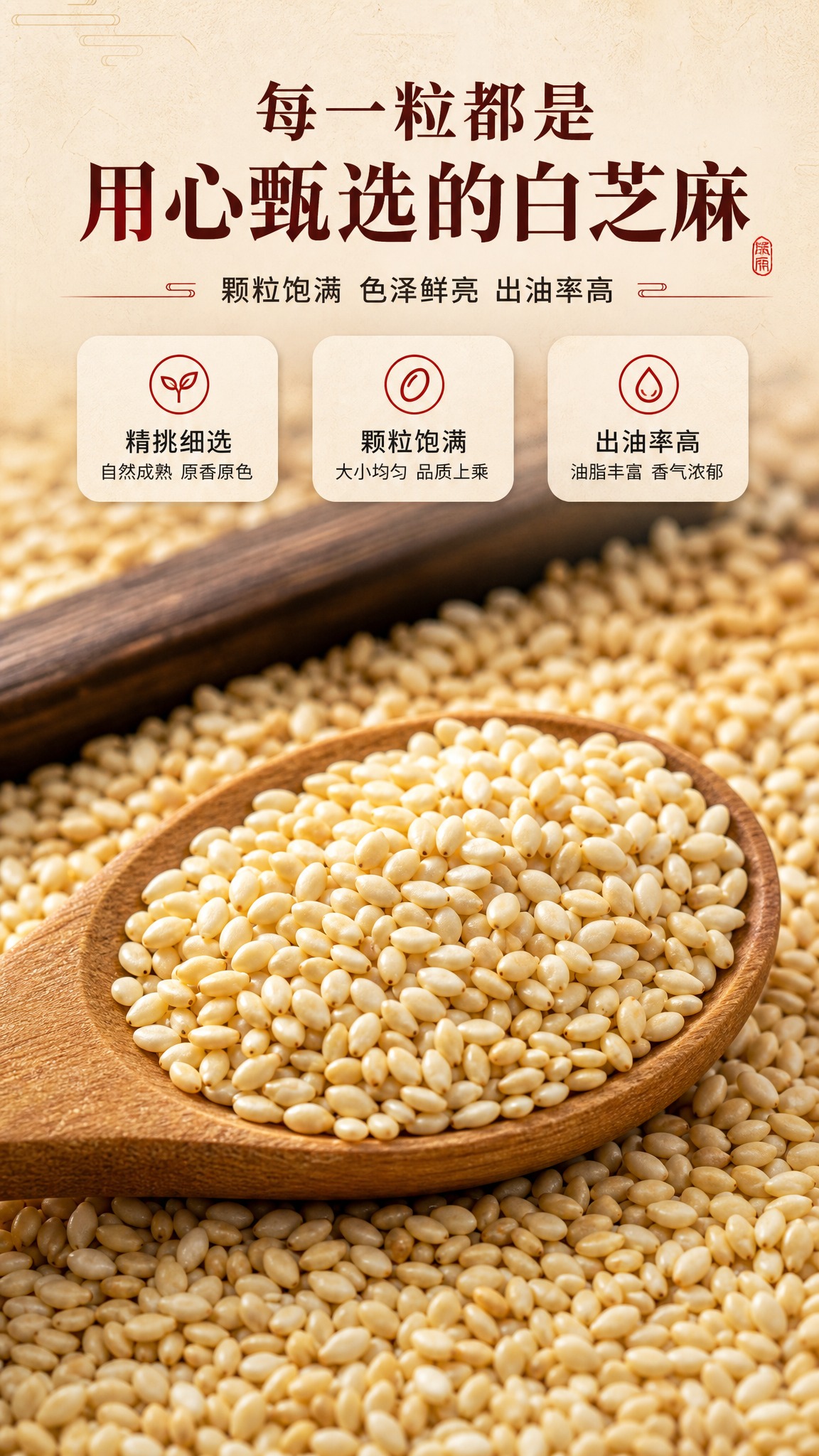 [商品] 使用【图2】白芝麻原料特写；保留白芝麻颗粒饱满、浅米… - 图片创意预览
