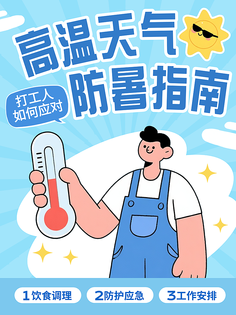 夏日防暑指南蓝色卡通插画小红书封面