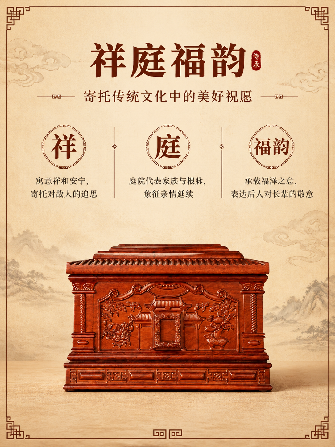 [商品] 使用【图1】祥庭福韵古夷苏木实木骨灰盒正面图；保留产… - 图片创意预览